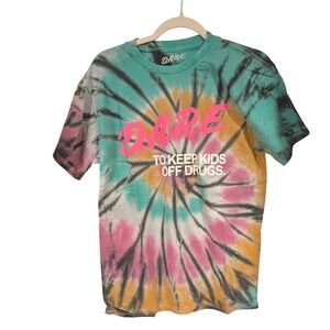 DARE TO KEEP KIDS OFF DRUGS Tie Dye T Shirt Adult M/M Aqua Pink Orange White